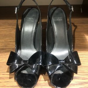 Stuart Weitzman Black Patent Leather Bow Heels